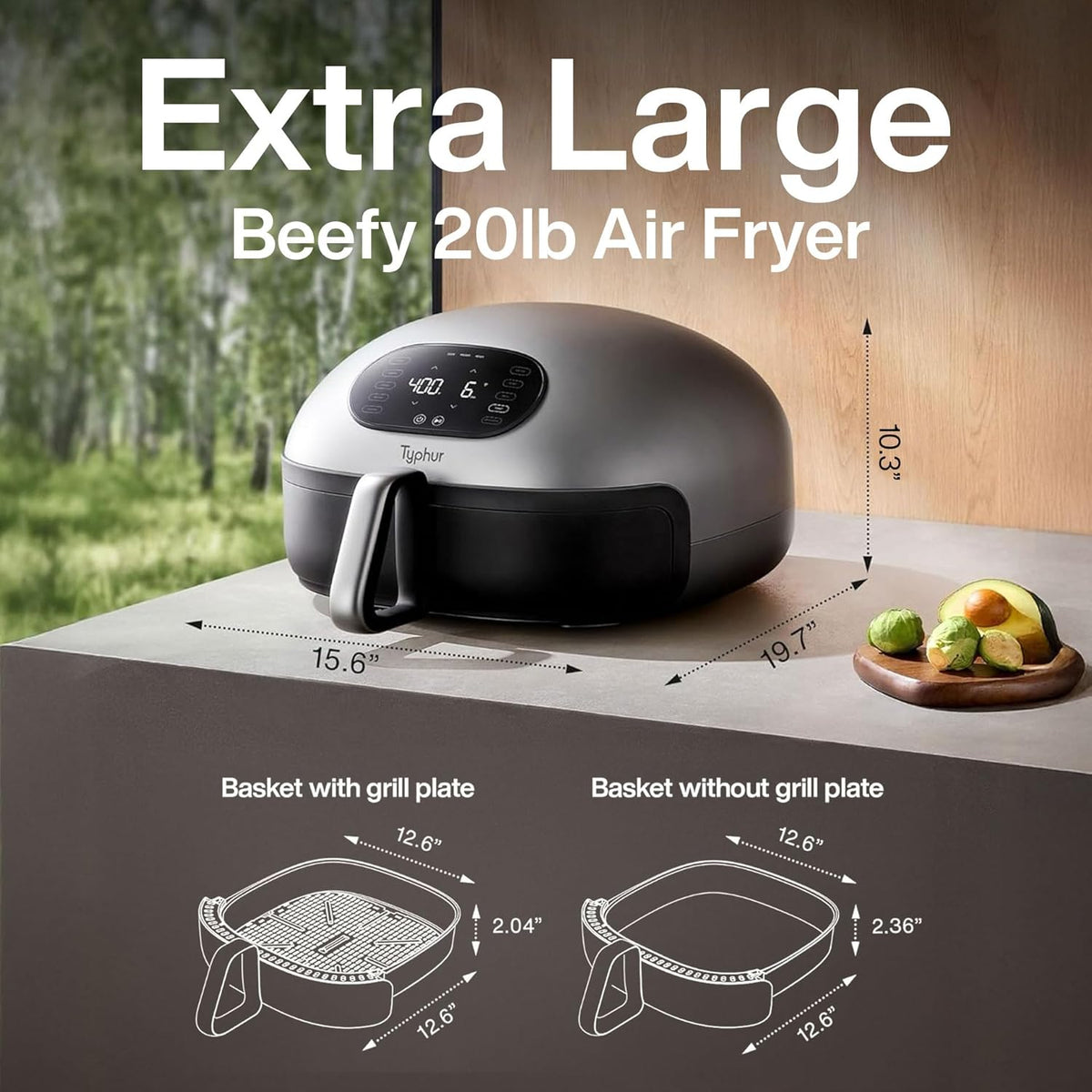 Typhur Dome 2 Air Fryer, Extra Large with Superior Airflow, Self-cleaning Smart Digital Fryer with PFAS free Basket for Quick Easy Meals, Up to 32 Chicken Wings Capacity [New Version]