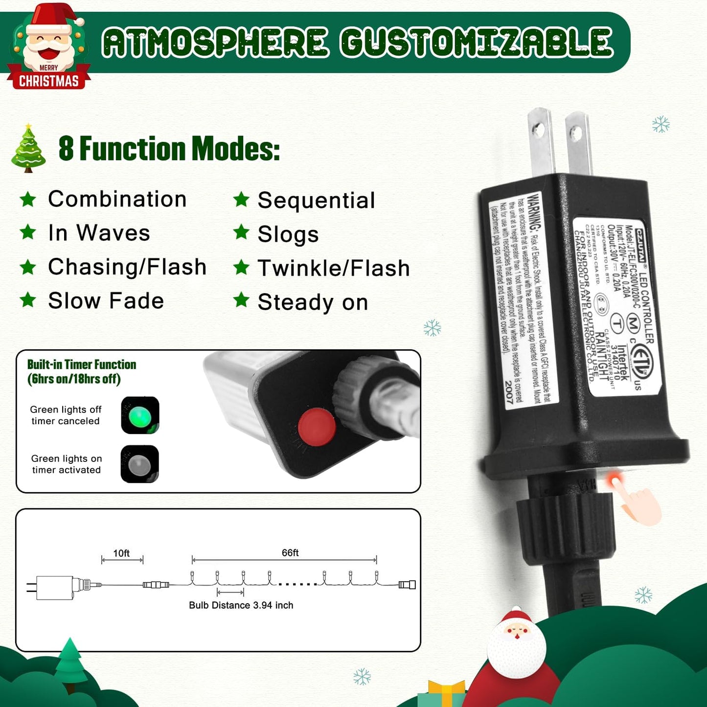 JMEXSUSS 66ft 200 LED Halloween Lights Outdoor, Orange String Lights Clear Wire, 8 Modes Orange Halloween Christmas String Lights Plug in for Tree Indoor Patio Garden Thanksgiving Decorations