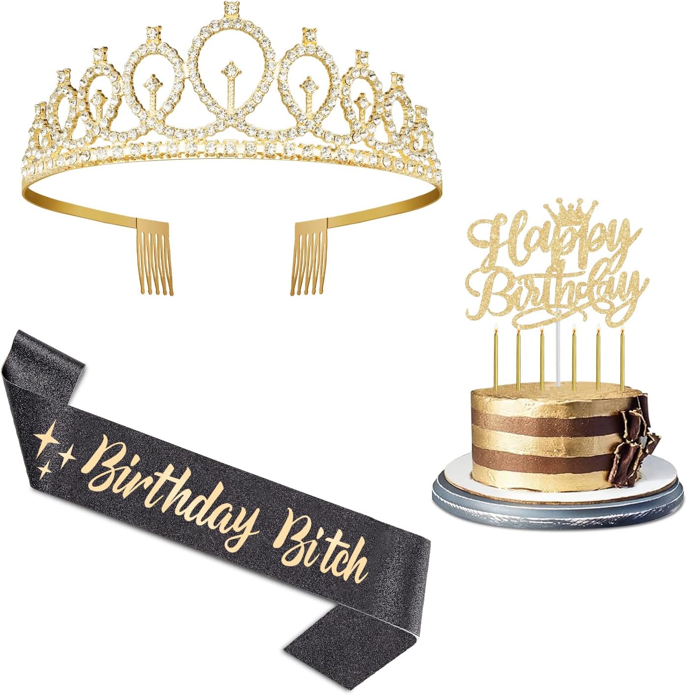 65th Birthday Decorations for Women, Including 65th Birthday Sash and Crown, Cake Topper and Candles, Number Balloons Rose Gold, 65 Year Old Gifts for Women