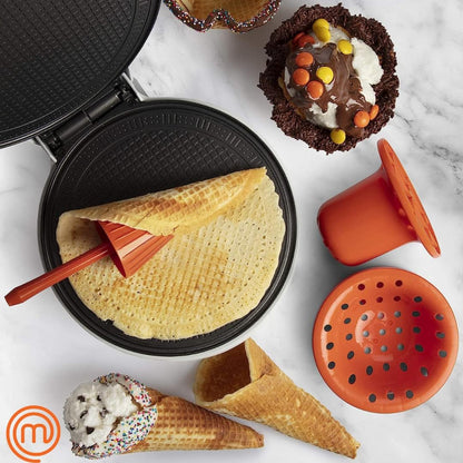 MasterChef Waffle Cone and Bowl Maker- Includes Shaper Roller and Bowl Press- Homemade Ice Cream Cone Baking Iron Machine, Fun Kitchen Appliance for Summer Parties & Gift Giving