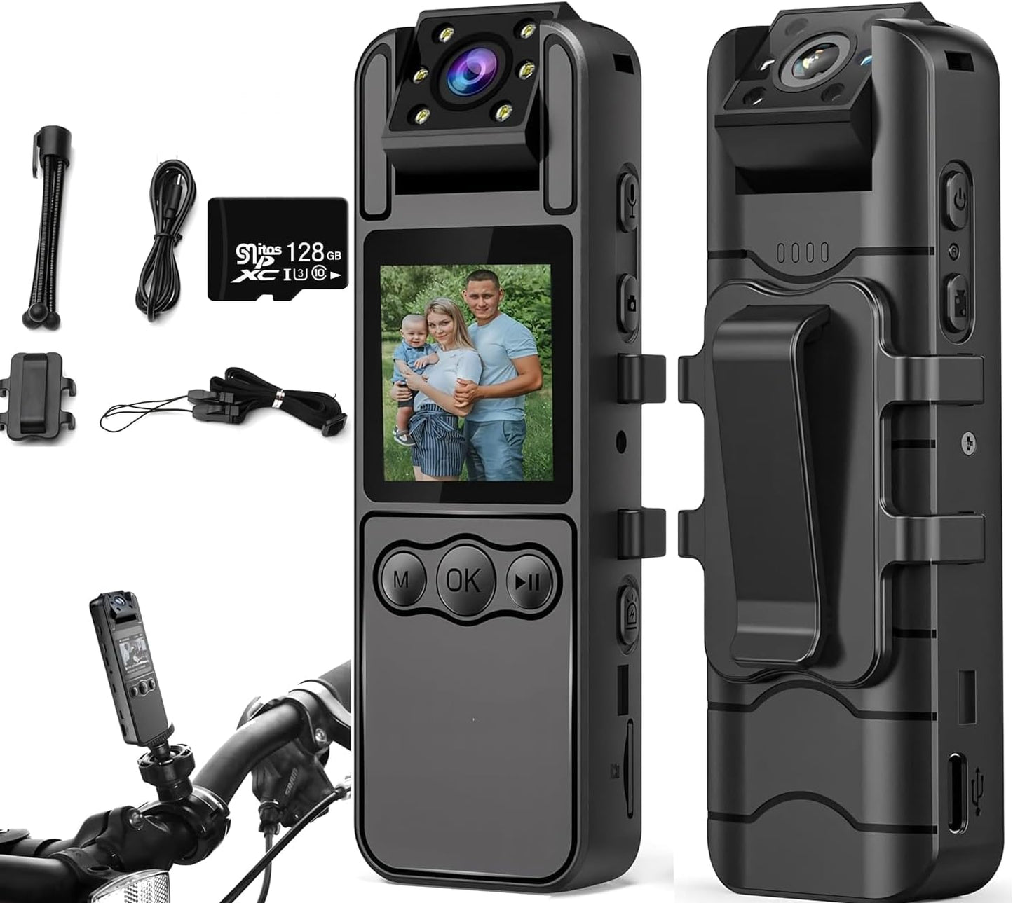 1080P Body Cameras with Audio and Video Recording| 180° Rotating Lens | 6-8HR Battery | Night Vision | 64GB SD Card | 1.3" LCD | Portable Security Cam for Police, Law Enforcement, Outdoors & Meetings