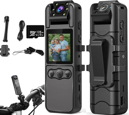 1080P Body Cameras with Audio and Video Recording| 180° Rotating Lens | 6-8HR Battery | Night Vision | 64GB SD Card | 1.3" LCD | Portable Security Cam for Police, Law Enforcement, Outdoors & Meetings