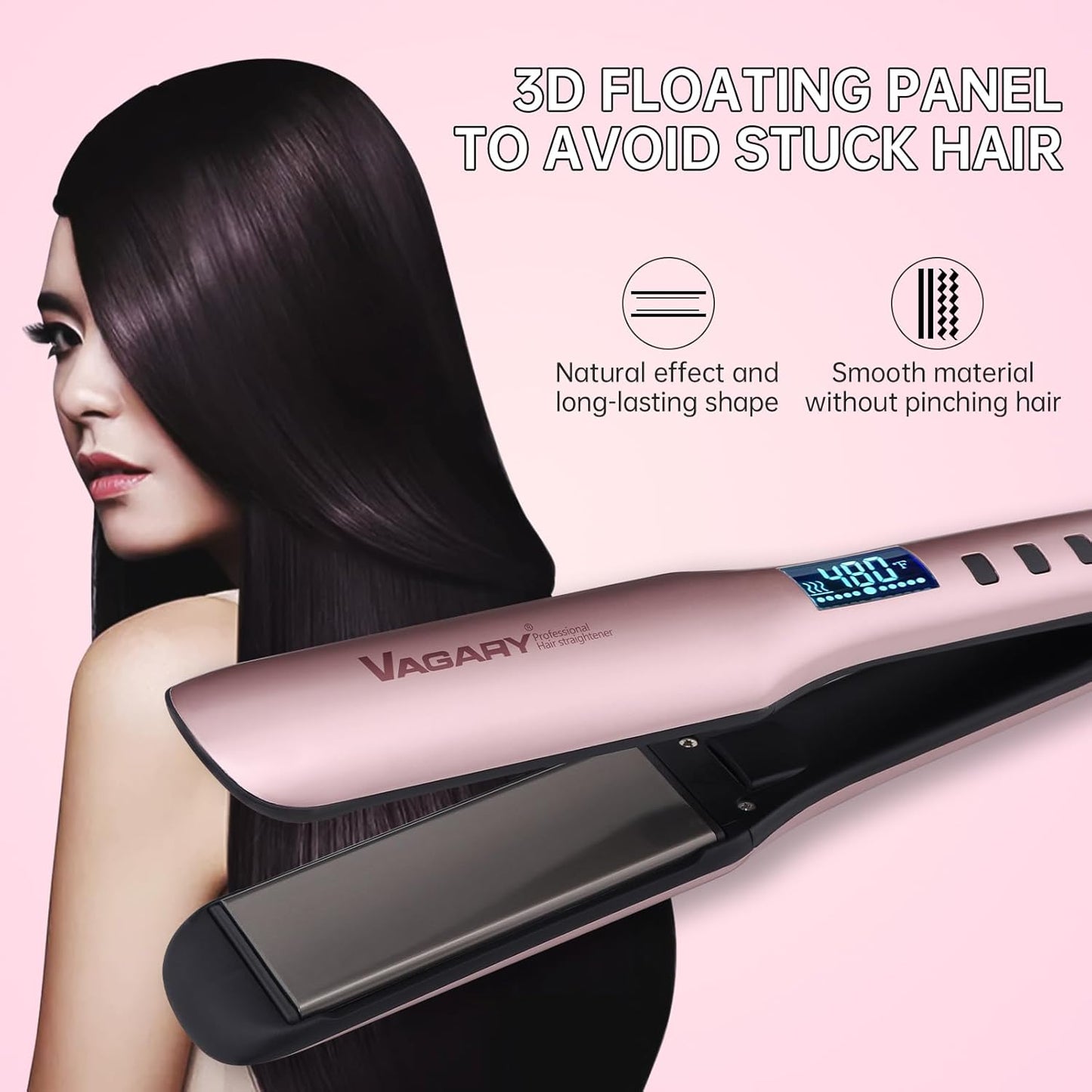 VAGARY Hair Straightener and Curler 2 in 1, Straightening Iron with Anion Hair Care. Flat Iron with Constant Temperature Set Up for All Kinds of Hair Quality. Gift for Women
