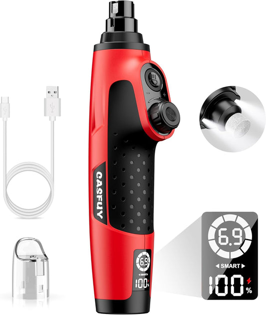 Casfuy Smart 6 Speed Dog Nail Grinder - Pet Nail Grinder with 2 LED Lights Super Quiet Rechargeable Electric Dog Nail Trimmer File Toenail Grinder for Large Medium Small Dogs (Red)