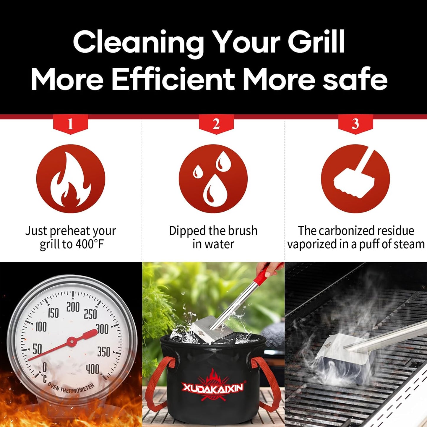 XUDAKAIXIN Grill Brush Bristle Free,Aramid Fiber Wavy Pad Seamless-Fit Cast Iron/Stainless-Steel Grates,BBQ Replaceable Scraper Cleaning Head,Safe Grill Cleaner for Outdoor Grill,Gifts for Men/Dad