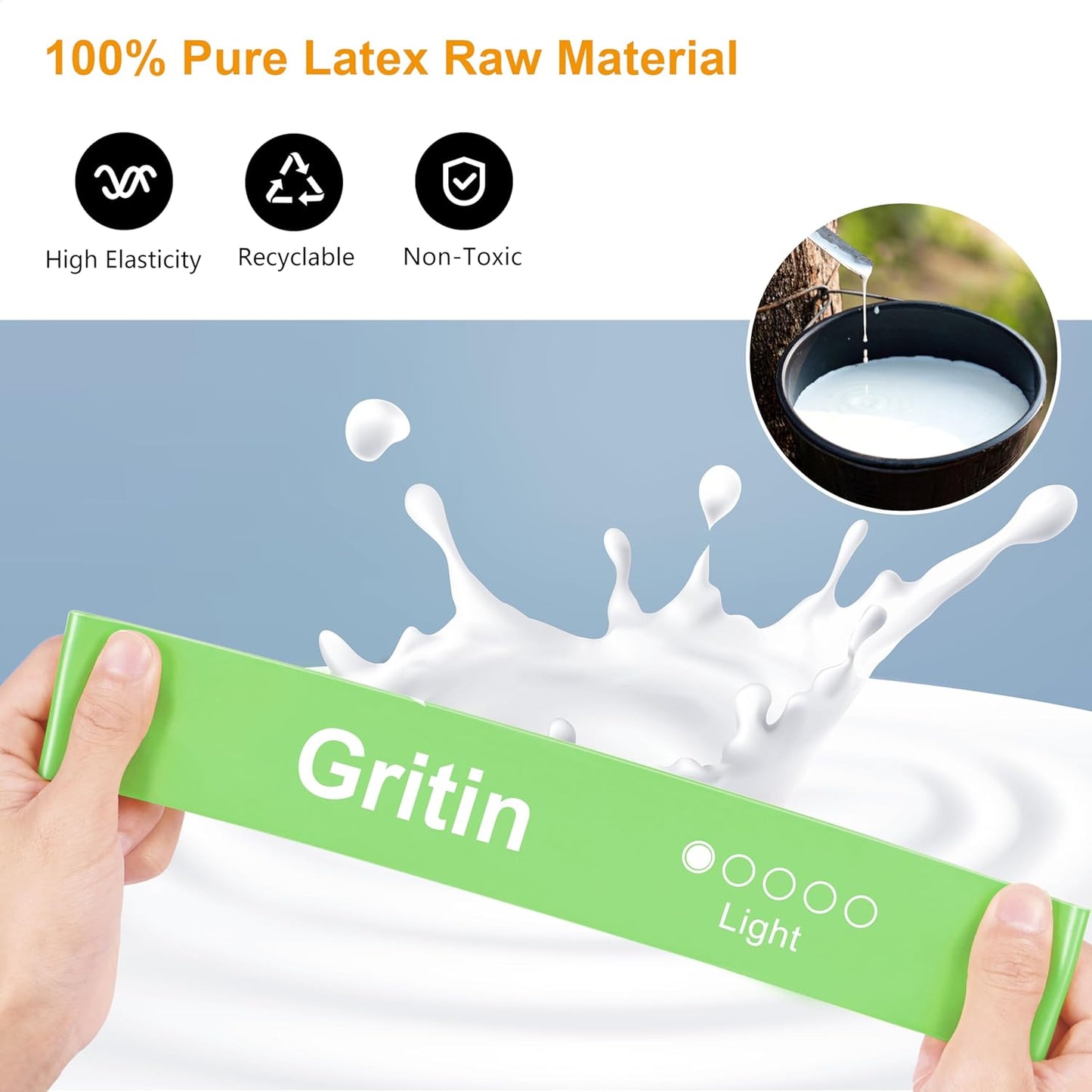 Gritin Resistance Bands, Set of 5 Skin-Friendly Resistance Fitness Exercise Loop Bands with 5 Different Strength Levels - Travel Carrying Case Included - Ideal for Home, Gym, Yoga, Training
