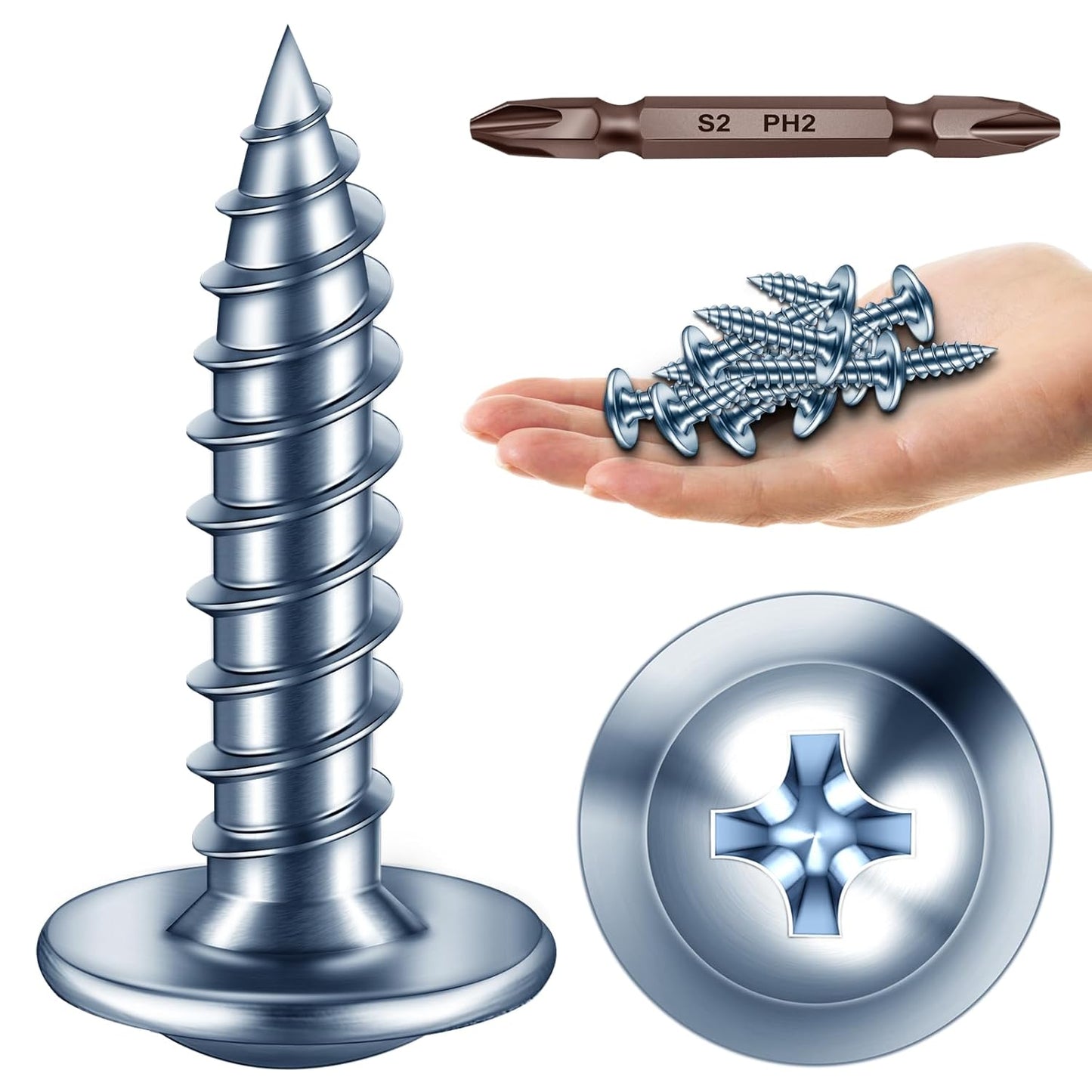 150Pcs #8 × 2" Black Screws for Wood, Phillips Truss Head Wood Screws, Quick Metal Self Tapping, Zinc Plated Steel, Truss Head Screws by Mywish