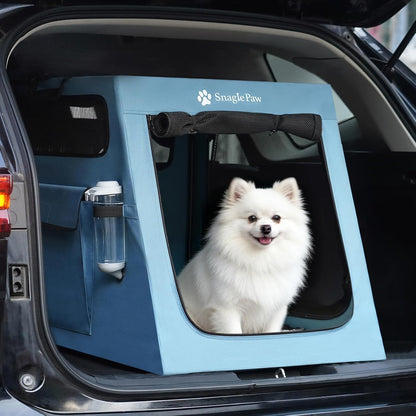 Snagle Paw Portable Dog Crate for Car Travel,Metal Frame Pet Crate,Pet Carrier for Car Back Seat Secures with Headrest Strap and Seatbelt,M