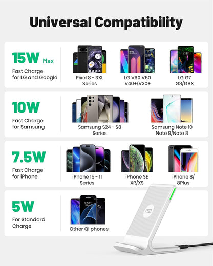 INIU Wireless Charger Station, 15W Fast Qi-Certified Wireless Charging Stand for Official and Home Compatible with iPhone 16 15 14 13 12 Pro XS Samsung Galaxy S23 S22 S21 Note 20 Google etc
