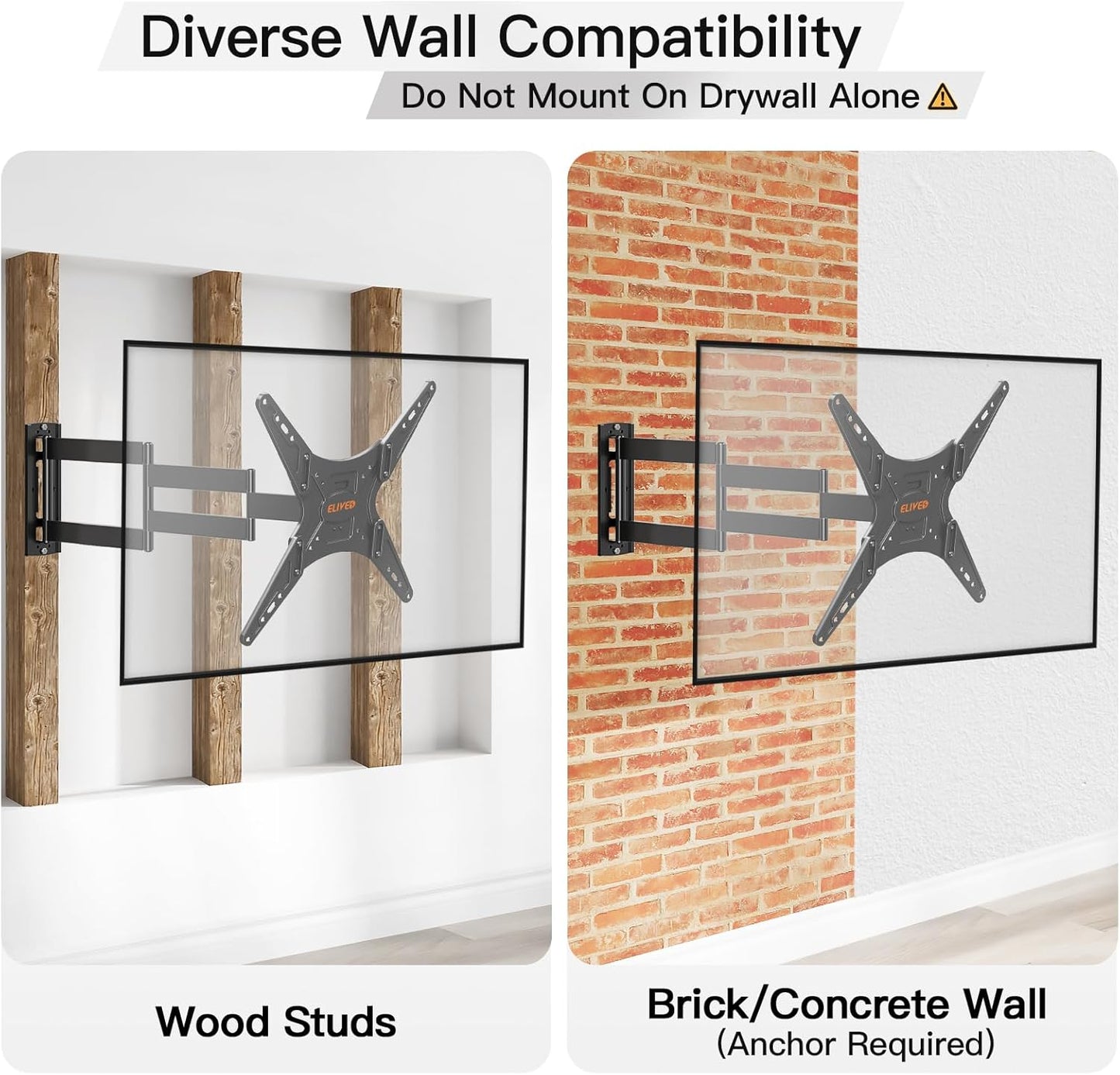ELIVED Long Arm TV Wall Mount for Most 26-65 Inch TVs, 37.4 Inch Long Extension TV Mount Swivel and Tilt, Max VESA 400x400mm, Full Motion Wall Mount tv Bracket Holds up to 77 lbs.