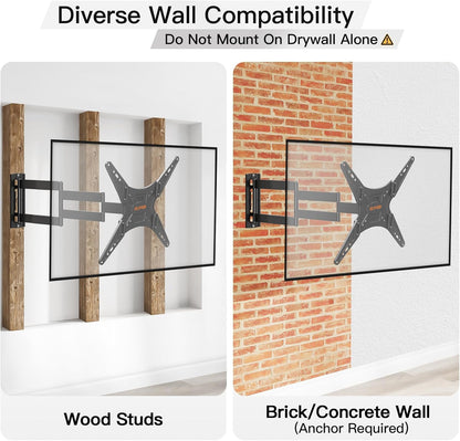 ELIVED Long Arm TV Wall Mount for Most 26-65 Inch TVs, 37.4 Inch Long Extension TV Mount Swivel and Tilt, Max VESA 400x400mm, Full Motion Wall Mount tv Bracket Holds up to 77 lbs.