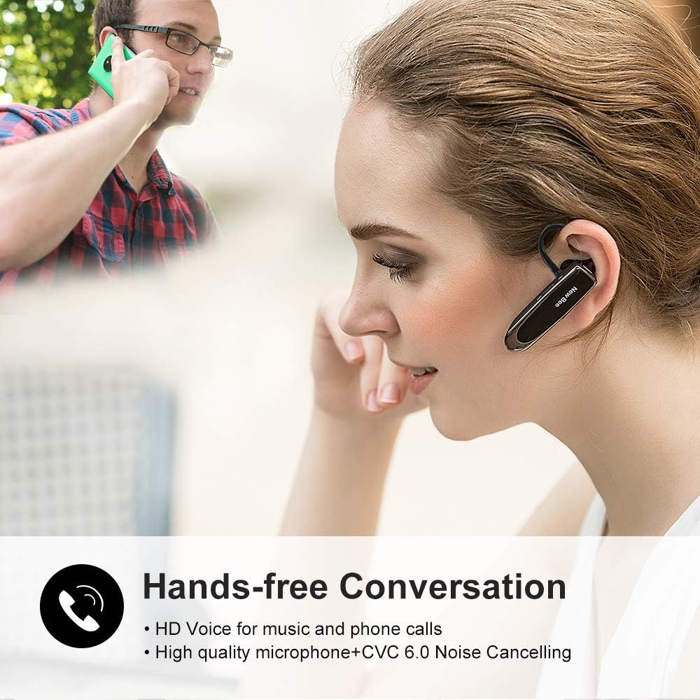 Bluetooth Headset New Bee 24Hrs V5.0 Bluetooth Earpiece Wireless Handsfree Driving Headset with Noise Canceling Mic Headset Case for iPhone Samsung Android Mobile Cell Phone Tablets Office