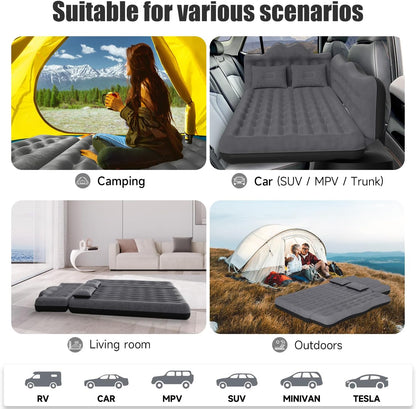 Car Air Mattress, Inflatable SUV Truck Air Mattress Back Seat Camping Bed Thickened Car Sleeping Pad for Travel, Car Bed SUV Mattress with Car Air Pump 2 Pillows