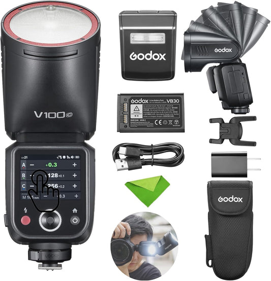 Godox V100C V100-C 100Ws TTL Flash for Canon Cameras, 400 Full Power Flashes, 1.7s Recycle Time, 2.4G Wireless with External Flash, Touchscreen Flash for Canon EOS Cameras (Godox V100C)