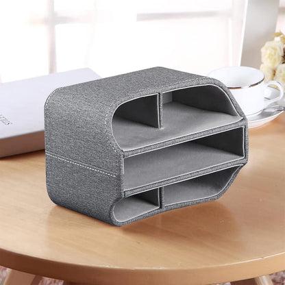 360°Rotatable TV Remote Caddy, PU Leather Multifunctional Remote Control Holder,Office Remote Tray Desk Organizers/Storage Box for Ipad Mini/Pen/Mobile Phone/Media Nightstand Organizer,Grey