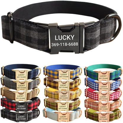 PETDURO Personalized Buffalo Plaid Dog Collar Red Black - Engraved Name and Phone Number on Black Metal Buckle - Custom for Small Medium Large Boy Girl Dogs - Add Leash Bow Tie via Customize Now