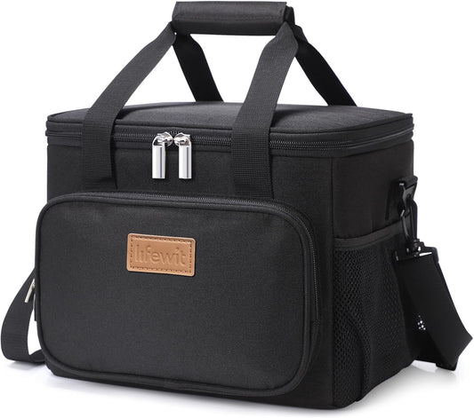 Lifewit Lunch Bag for Men, Insulated Lunch Box Leakproof Soft Cooler Cooling Tote for Adult Women, Waterproof Reusable Lunch Bags for Work Office Outdoor Picnic Camping, Black, 12-Can (9L)