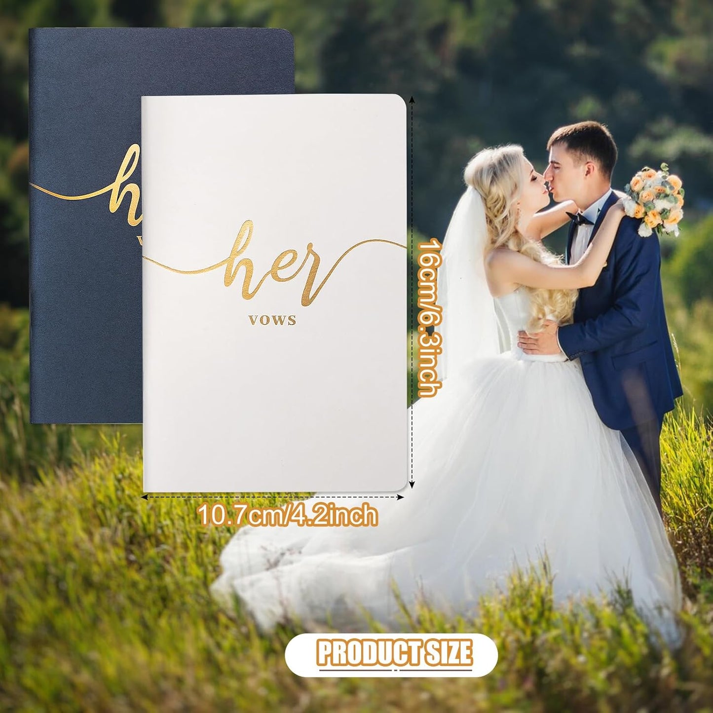 Vekola Vow Books for Wedding His and Hers Elegant Gold Foil Set of 2 Wedding Notebook with 28 Pages (Navy Blue+White)