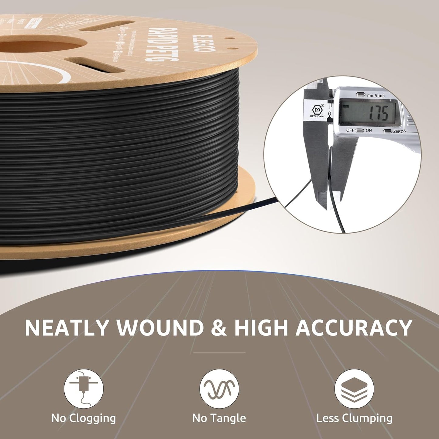 ELEGOO Rapid PETG Filament 1.75mm Black 1KG, 3D Printer Filament Max 600 mm/s High Speed Printing, Dimensional Accuracy +/- 0.02 mm Fit Most FDM Printer 1kg Cardboard Spool