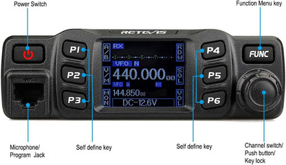 Retevis RT95 Mobile Ham Radio, Dual Band Two Way Radio Long Range, 200 Channels, 180 Rotatable LCD Display, Chirp, VOX, Mini Mobile Transceiver for Cars, Vehicle Driving