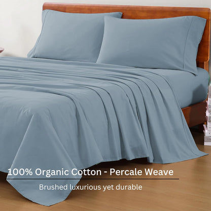 Lane Linen 100% Organic Cotton Queen Sheet Set, 4-Piece Percale Bed Sheets for Queen Bed - Soft, Breathable, Hypoallergenic, Deep Pocket Fits Mattress Up to 15" Deep, Hotel Quality Sheets - White