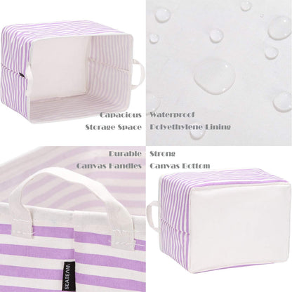 Sea Team 16.5 x 11.8 x 9.8 inches Square Canvas Fabric Storage Bins Shelves Storage Baskets Organizers for Nursery & Kid's Room, Grey Stripe