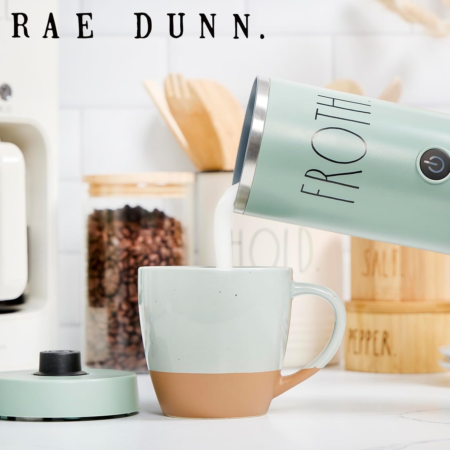 Rae Dunn - Electric Milk Frother - Elegant Automatic Milk Steamer and Frother, Milk Warmer, Hot and Cold Frothing Machine for Coffee, Latte, Cappuccino, Macchiato,