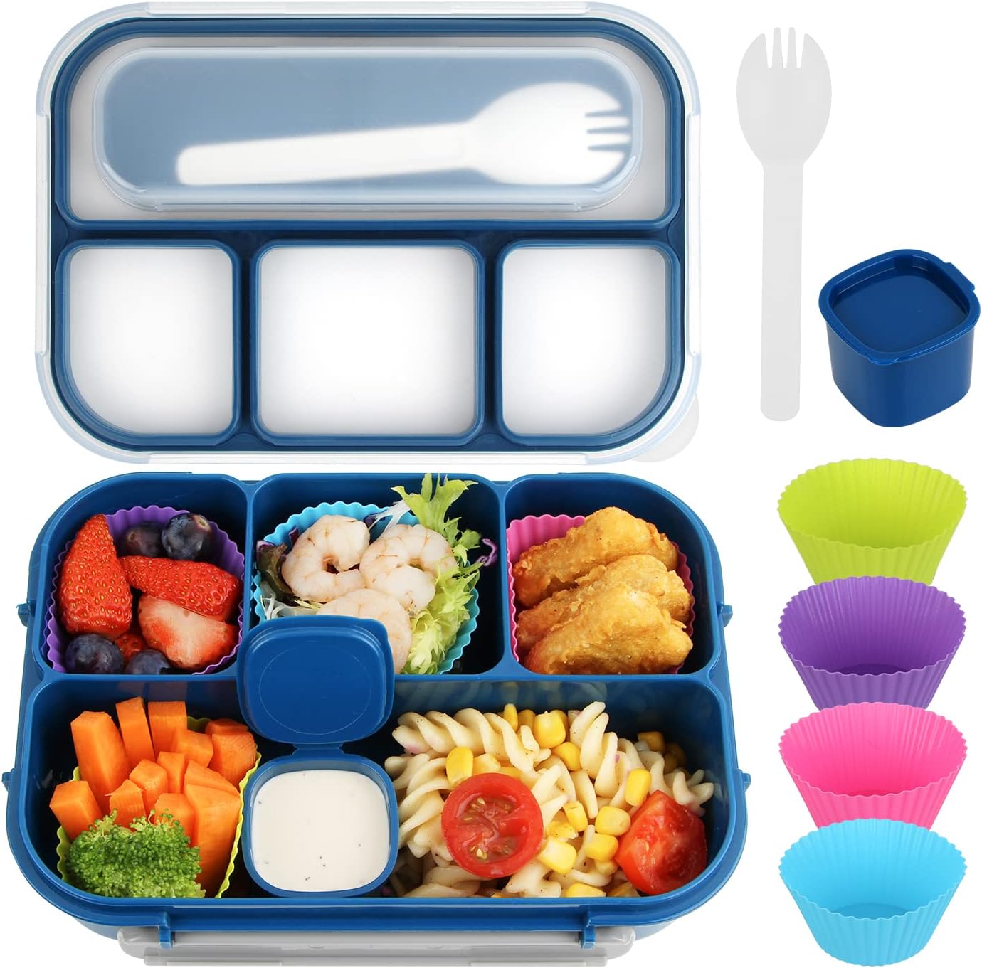 MaMix Bento Lunch Box Adult, Kids, Lunch Containers for Adults/Kids/Students,1300ML-4 Compartment (Blue)