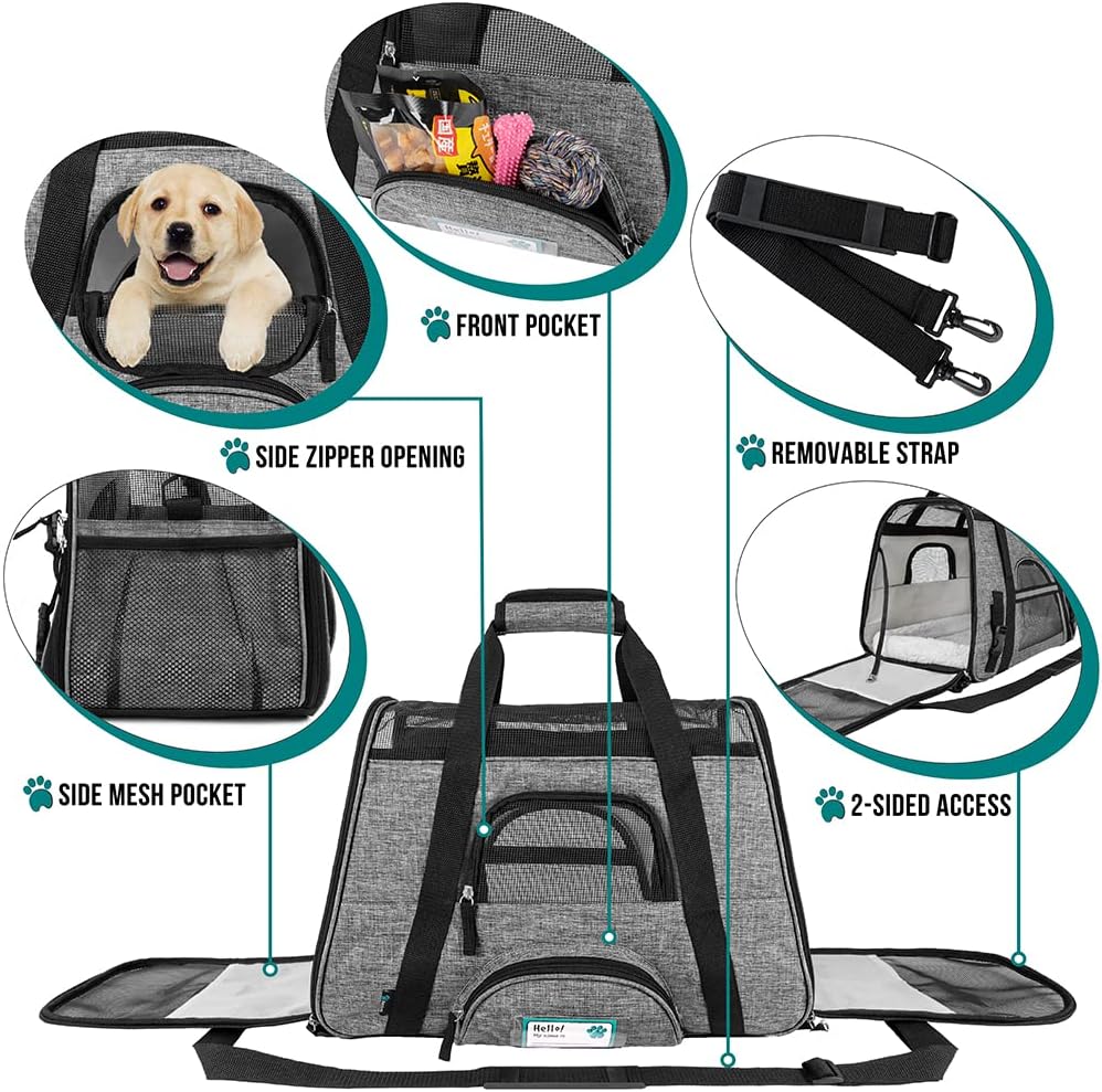Premium Airline Approved Soft-Sided Pet Travel Carrier by PetAmi | Ventilated, Comfortable Design with Safety Features | Perfect For Plane or Car | Ideal for Small to Medium Sized Cats, Dogs, and Pets