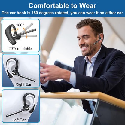 Bluetooth Headset for iPhone Android Cell Phone, Bluetooth Earpiece V5.0 with CVC8.0 Dual Mic Noise Cancelling & Mute/Volume Buttons, Hands-Free Wireless Headset for Trucker Office Business