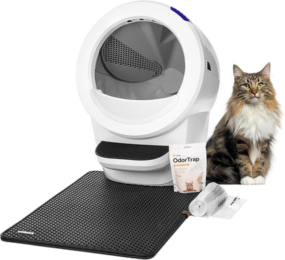 Litter-Robot 4 Beginner Bundle by Whisker, Black - Automatic, Self-Cleaning Litter Box, Includes Litter-Robot, Fence, Mat, 2 OdorTrap Pack Refills, 25 Waste Drawer Liners & 1 Year of WhiskerCare