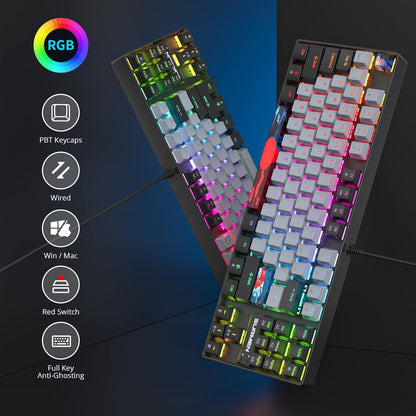 Owpkeenthy Full Size Green Mechanical Gaming Keyboard with Number Pad, Wired 100% Office NKRO Keyboard RGB Backlit 104 Keys with Red Switch for PC Gamer (104 Matcha)