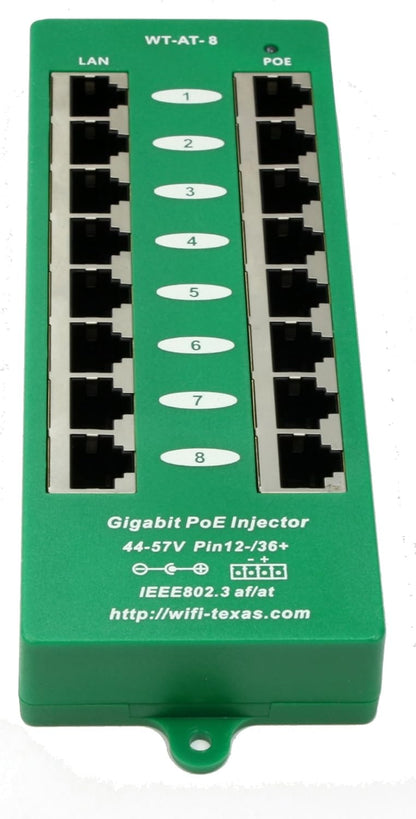 Purilite Select 8-Port Gigabit PoE Injector with 48V Power Supply – 60W Total Output for IP Phones, Cameras & Access Points