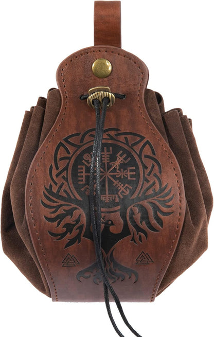 HiiFeuer Medeival Faux Leather Pouch, Portable Drawstring Purse, Vintage Belt Pouch Dice Bag For LARP Ren Faire