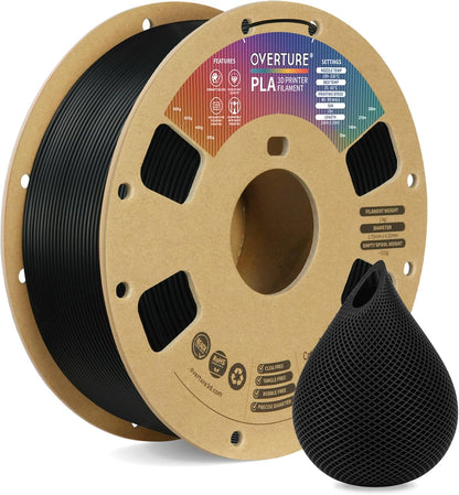 OVERTURE PLA Filament 1.75mm PLA 3D Printer Filament, 1kg Cardboard Spool (2.2lbs), Dimensional Accuracy +/- 0.02mm, Fit Most FDM Printer (Black 1-Pack)