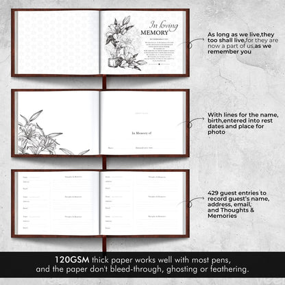 Funeral Guest Book for Memorial Service,Celebration of Life Guest Book for Funeral,Memorial Service Guest Book with 144 Pages， Brown 8X10″