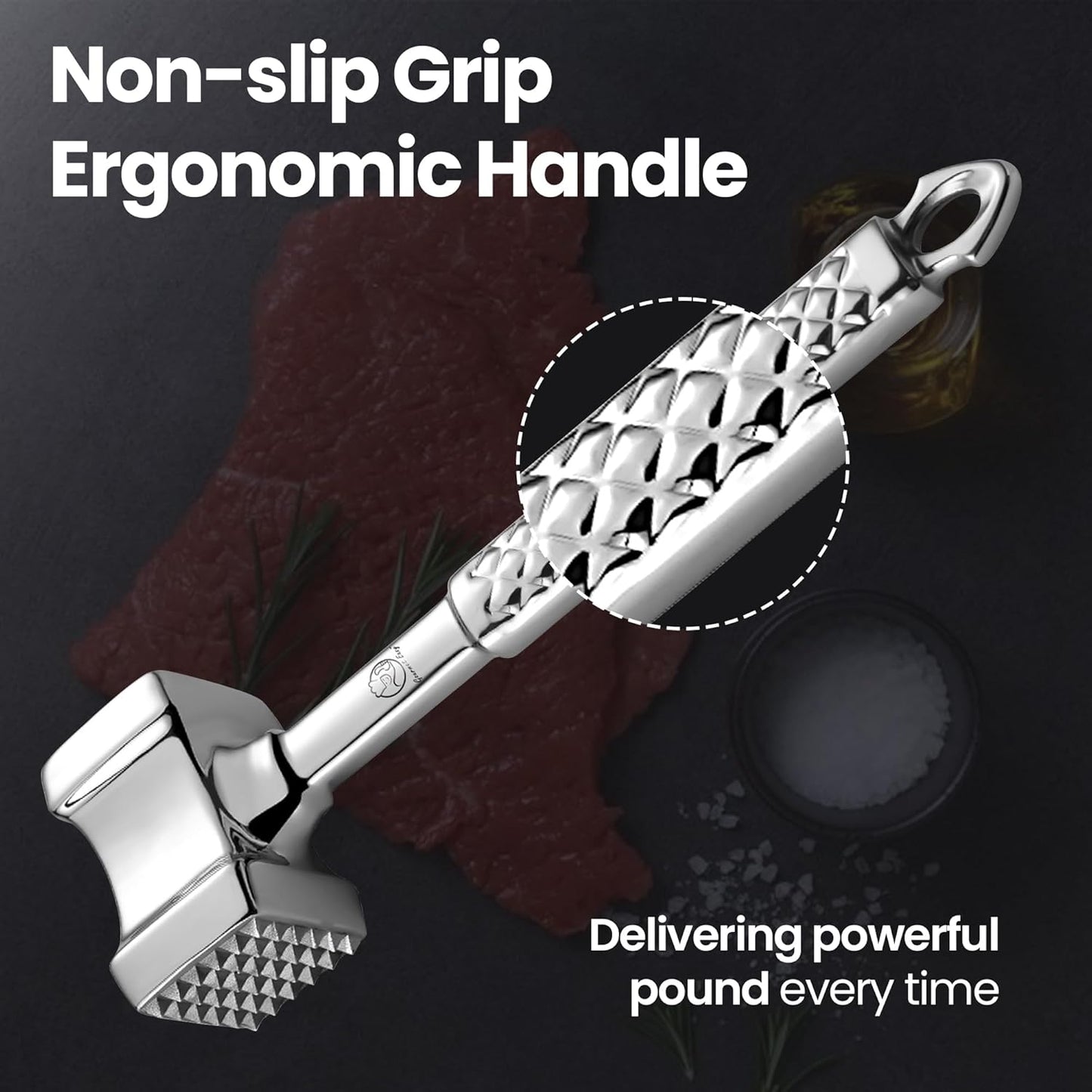 Stainless Steel Meat Tenderizer Tool, Premium Meat Mallet with Non-Slip Grip, Dual-Sided with Heart Shape Design for Tenderizing Steak, Poultry & Chicken Cutlet, Dishwasher Safe, Lifetime Replacement