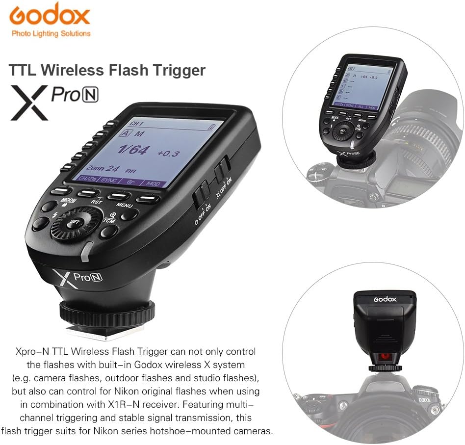 Godox Xpro-N i-TTL Flash Trigger Transmitter with Large LCD Screen 2.4G Wireless X System 32 Channels Support TTL Autoflash 1/8000s HSS for Nikon Camera for Godox Camera