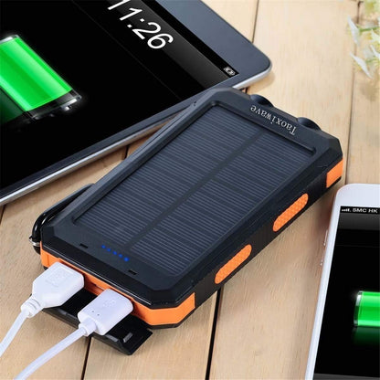 Solar Charger Solar Power Bank 20000mAh Waterproof Portable External Backup Outdoor Cell Phone Battery Charger with Dual LED Flashlights Solar Panel for all Cellphones (Black & Orange)