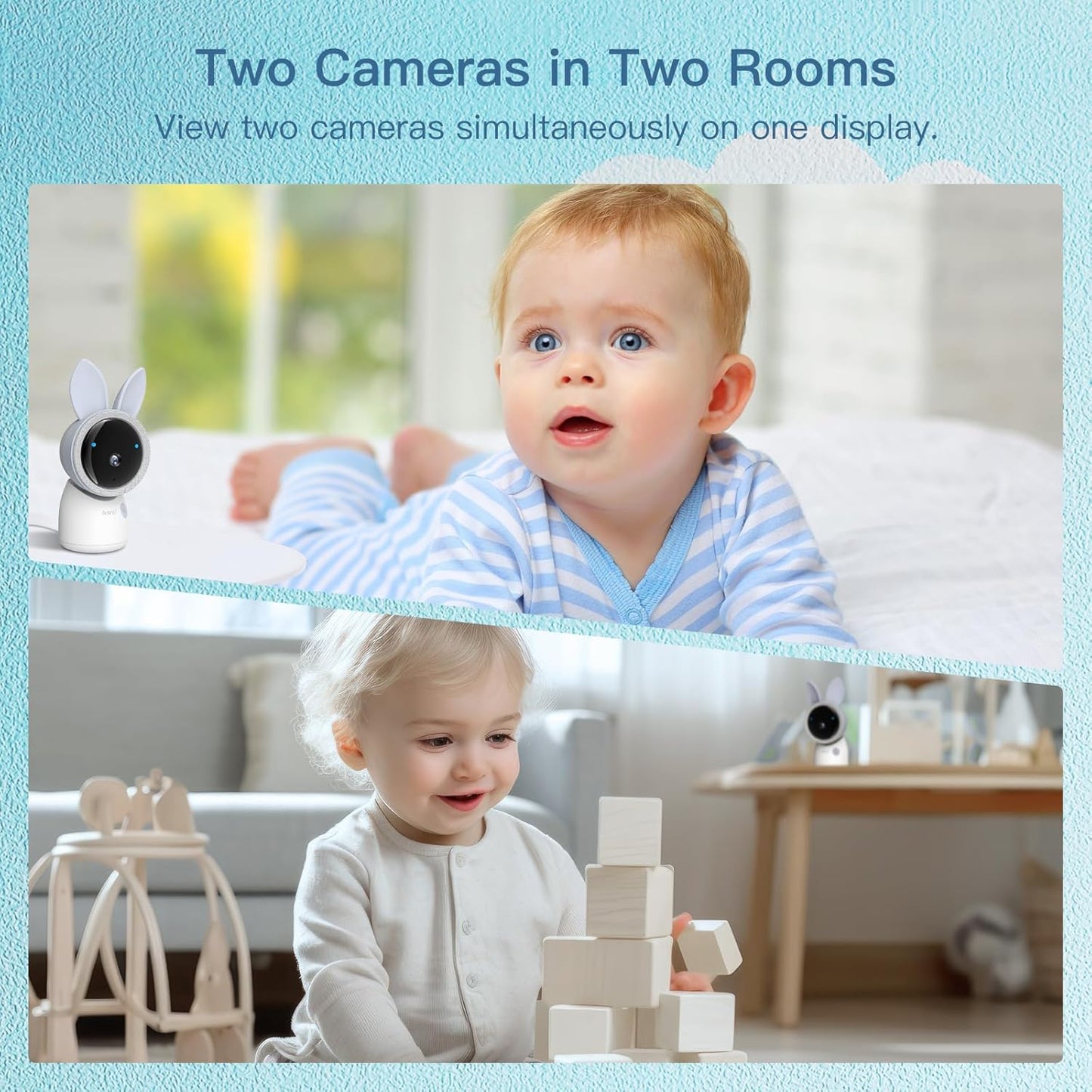 Arenti Baby Monitor 2 Cameras, 2K Smart Baby Camera 2PC with 5-Inch Upgraded Wireless Display 1PC, Super Night Vision, Lullabies, Cry & Motion Detection, Temp & Humidity Sensor, Two Way Audio, ‎Wifi 6