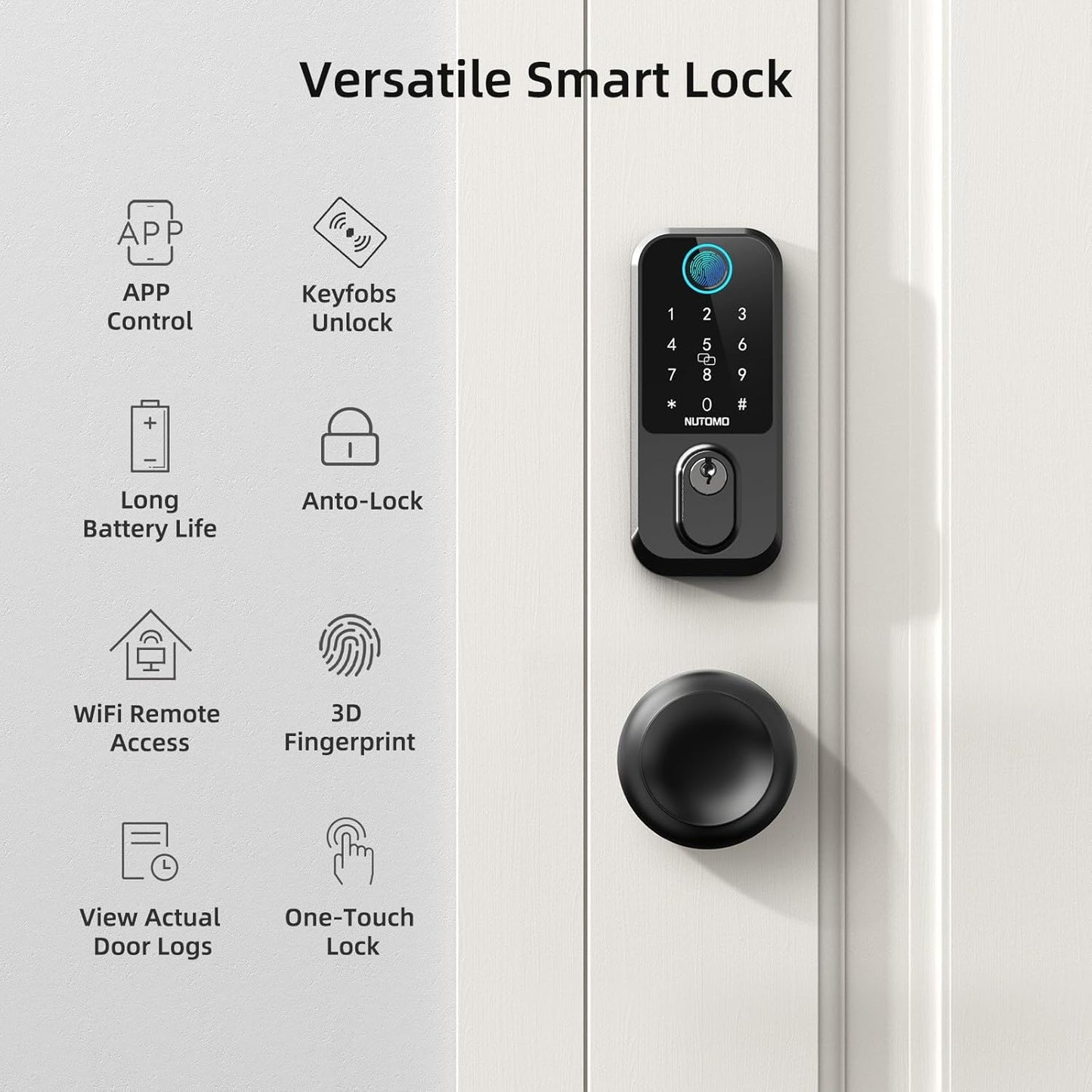 Keyless Entry Door Lock with Knob: NUTOMO Front Door Lock Set Fingerprint Deadbolt Alexa Digital Keypad Door Locks APP Remote Control Auto Lock Black