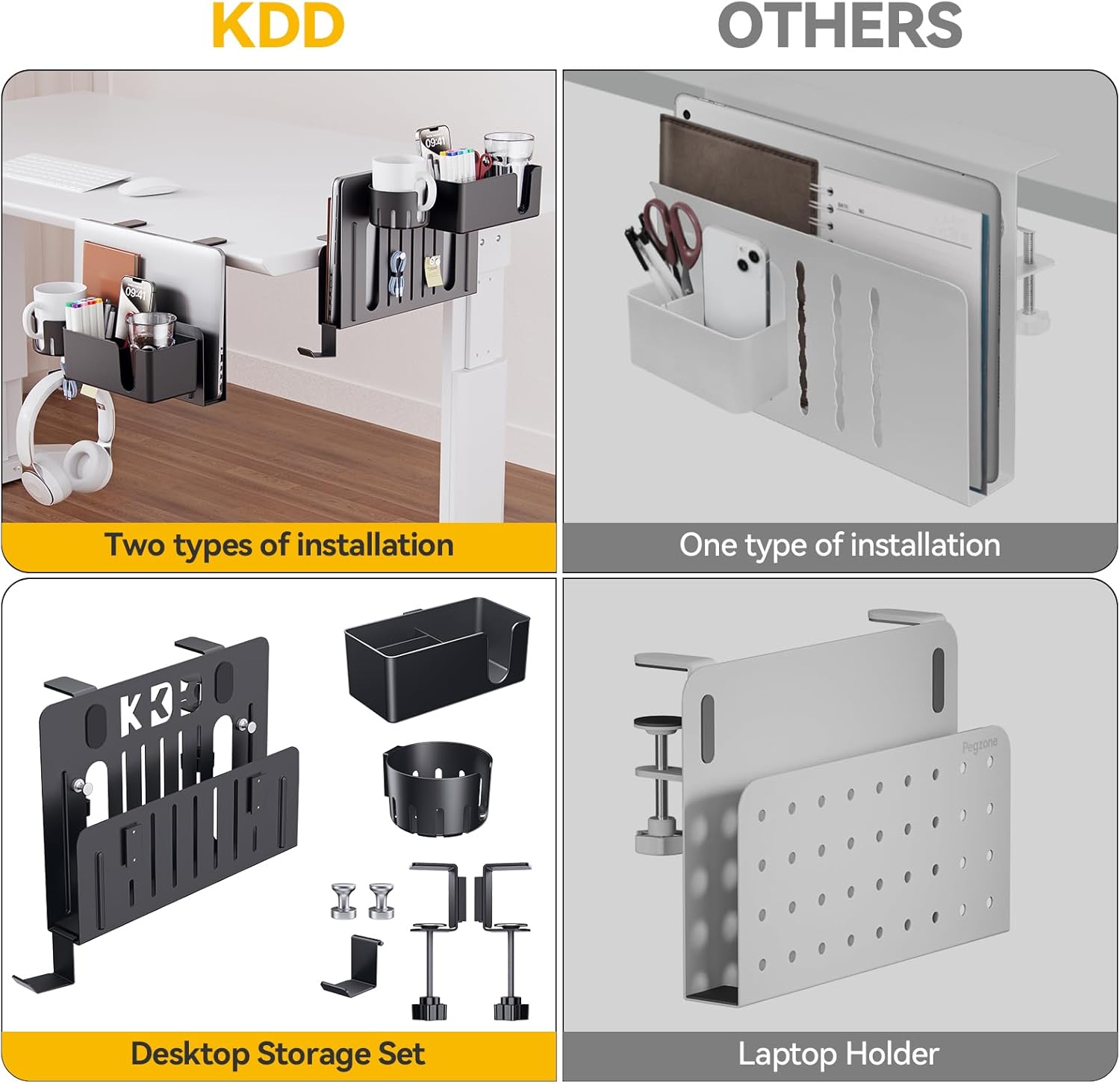 7-in-1 Desk Side Organizer | Under Desk Laptop Holder | Desk Storage Organizer | Office Desk Organizer | Multipurpose Desk Organizer | Laptop Mount with Cup Holder - PuriLite