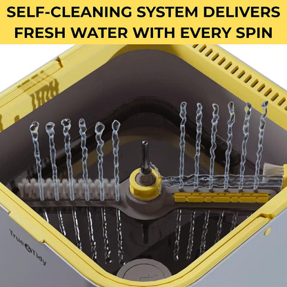 True & Tidy® TrueClean Spin Mop 2.0 w/Detachable Inner Bucket, Self Standing, Separates Clean and Dirty Water, Foldable Square Mop Head, Triple Jet Stream w/Hidden Brush, Replaceable 2pc Pads