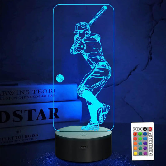 Baseball 3D Night Light, FULLOSUN Illusion Optical Bedside Lamp with Remote Control 16 Colors Changing, LED Cool Novelty Birthday Gift for Boy Kid Outdoor Sports Lover Collection Present