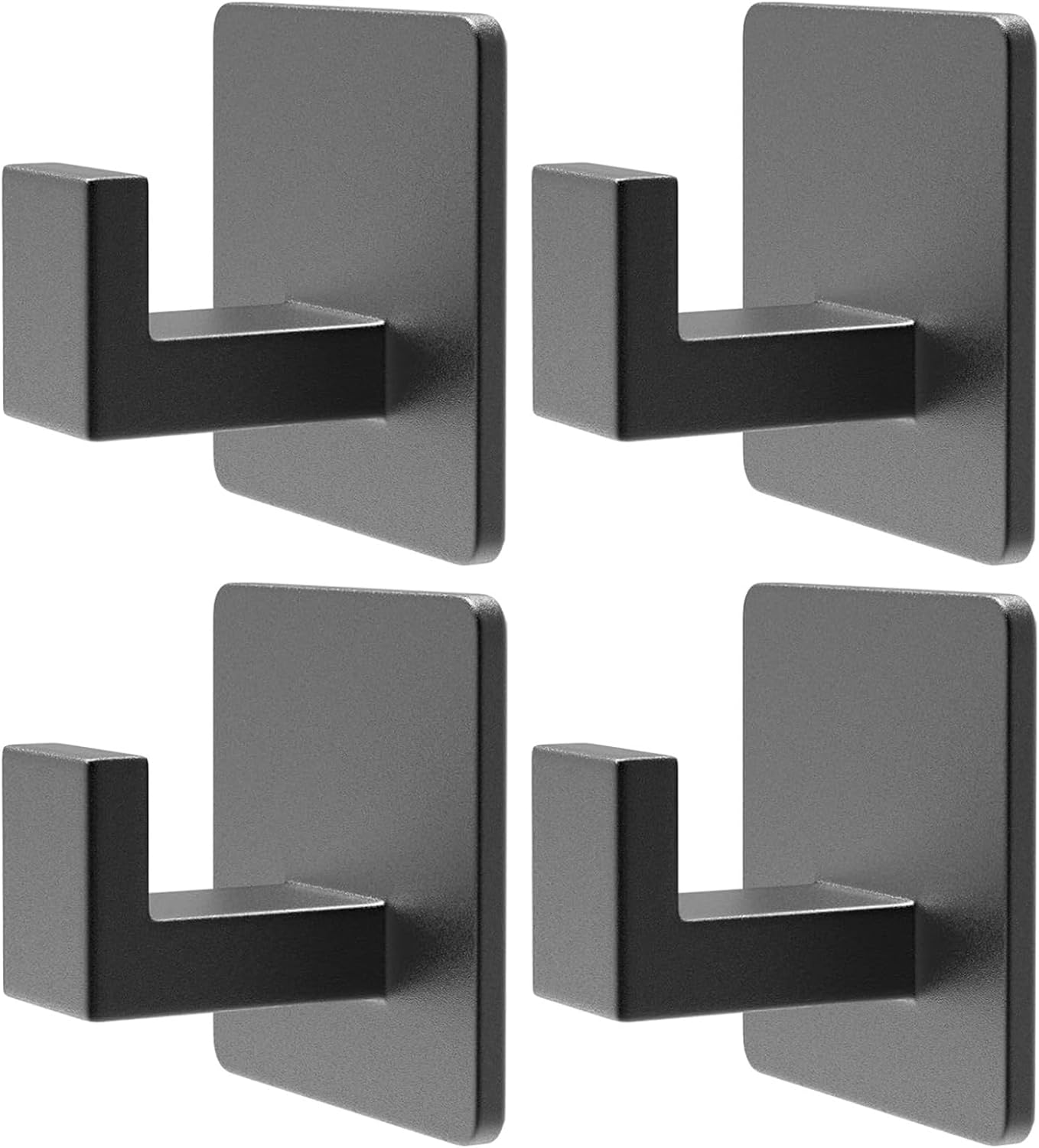 PMMASTO Black 4 Pack Self Adhesive Wall Hooks for Hanging, Stick On Wall Hanger Hook for Shower, Robe, Hat - Aluminium