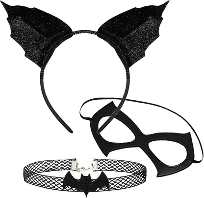 3Pcs Black Bat Ears Headband Bat Mask and Bats Collar for Halloween Headband for Women - Cosplay Party - Masquerade - Halloween Drama