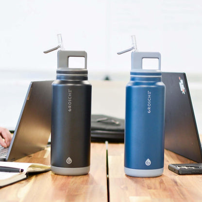 GROSCHE Alpine Flip 'N Sip 16oz Insulated Water Bottle - Stainless Steel, Leakproof Flask with Straw - Perfect for Gym, Travel, Sports & Outdoor Use, Canadian Brand! - 16 fl. oz, Scuba Blue