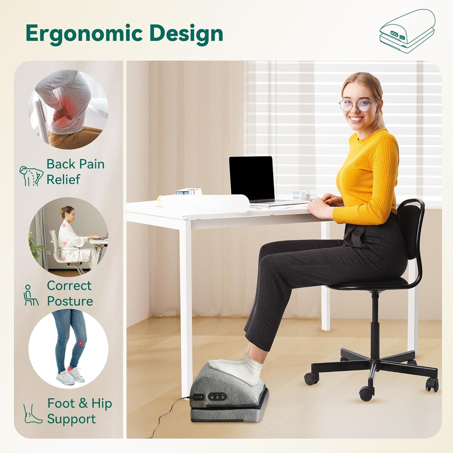 Snailax Foot Rest Under Desk at Work, 2 Heating Levels, 3 Vibrating Massage Modes, Heated Ergonomic Foot Stool with Adjustable Height, Office & Gaming Home Use, Grey