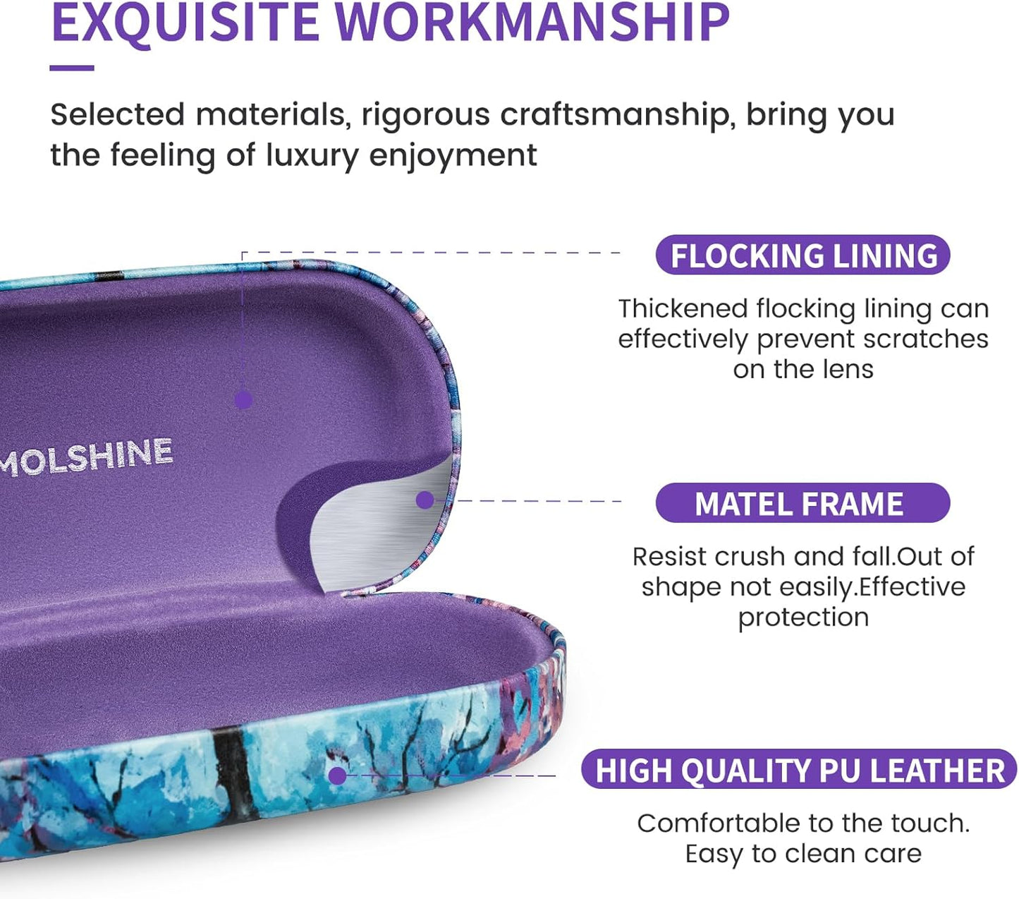 molshine Hard Shell Leather Sunglasses Case,Classic Large Glasses Case for Women Men,Sunglass Eyeglasses