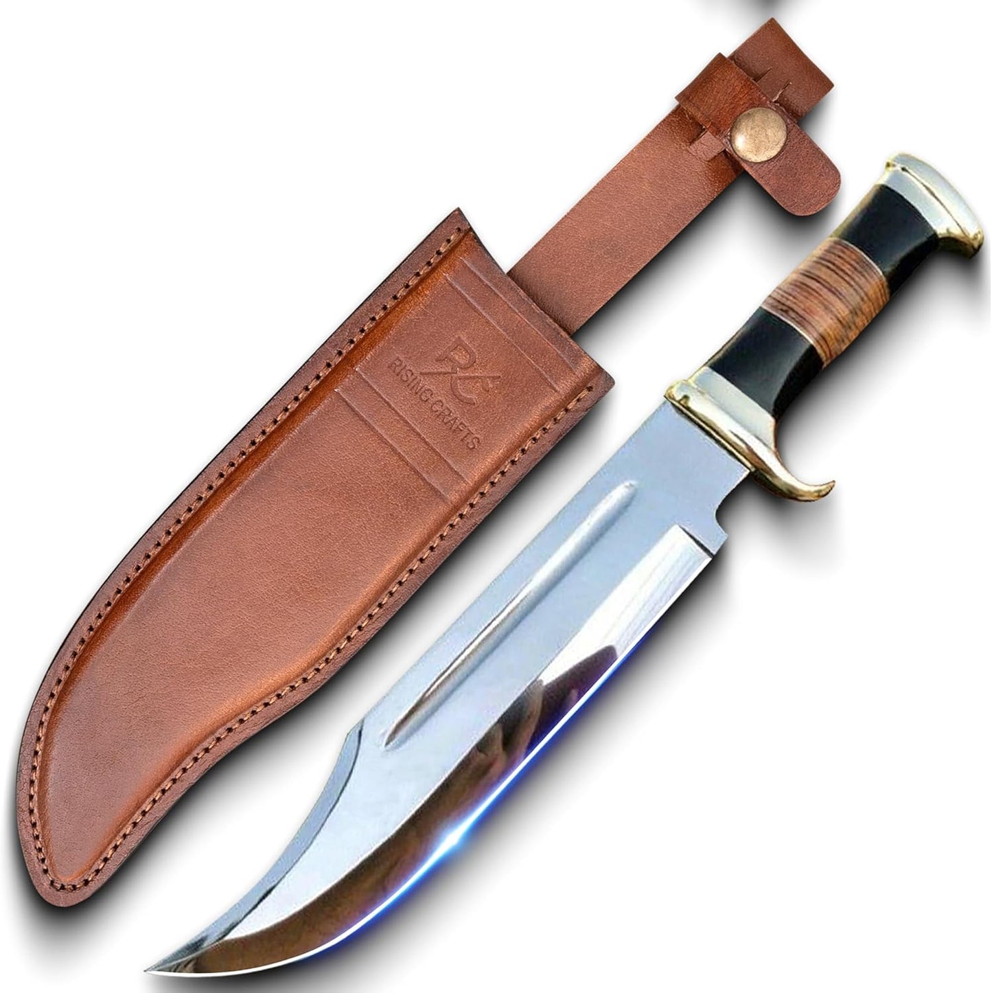 35.5 cm Bowie Fixed Blade Hunting Knife with Sheath, Tactical Survival Knife for Camping, Outdoor, Bushcraft